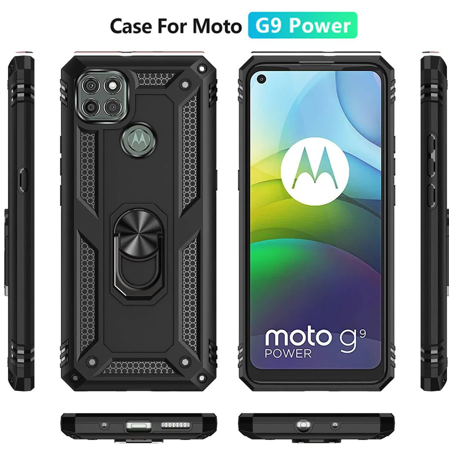 Protectores para celular  para Motorola  MOTO G9 Power Funda reforzada con anillo v2 Negro
